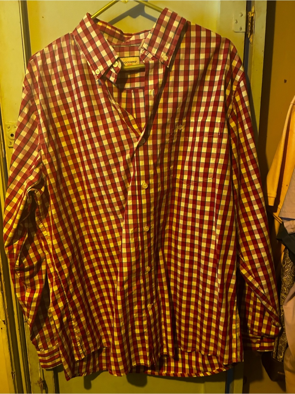 Dockers Men’s Red and White Gingham Button-Down Shirt